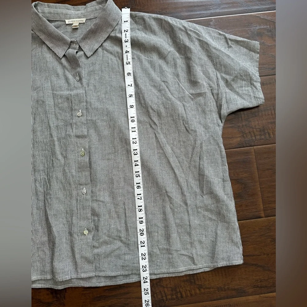 Eileen Fisher Organic Cotton Linen Ticking Stripe Shirt - Picture 10 of 10